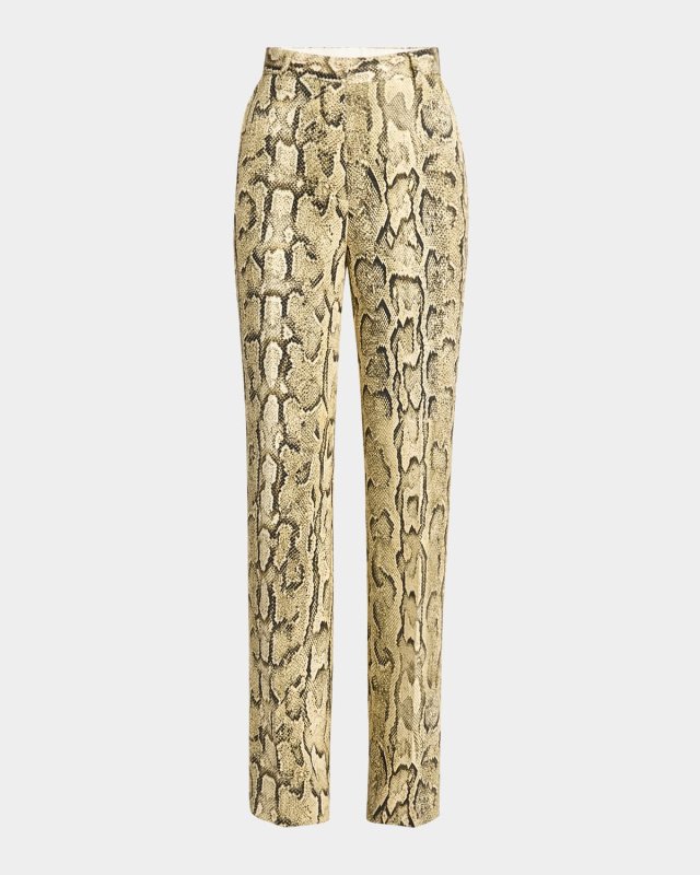 Pulla Snakeskin-Print Straight-Leg Pants
